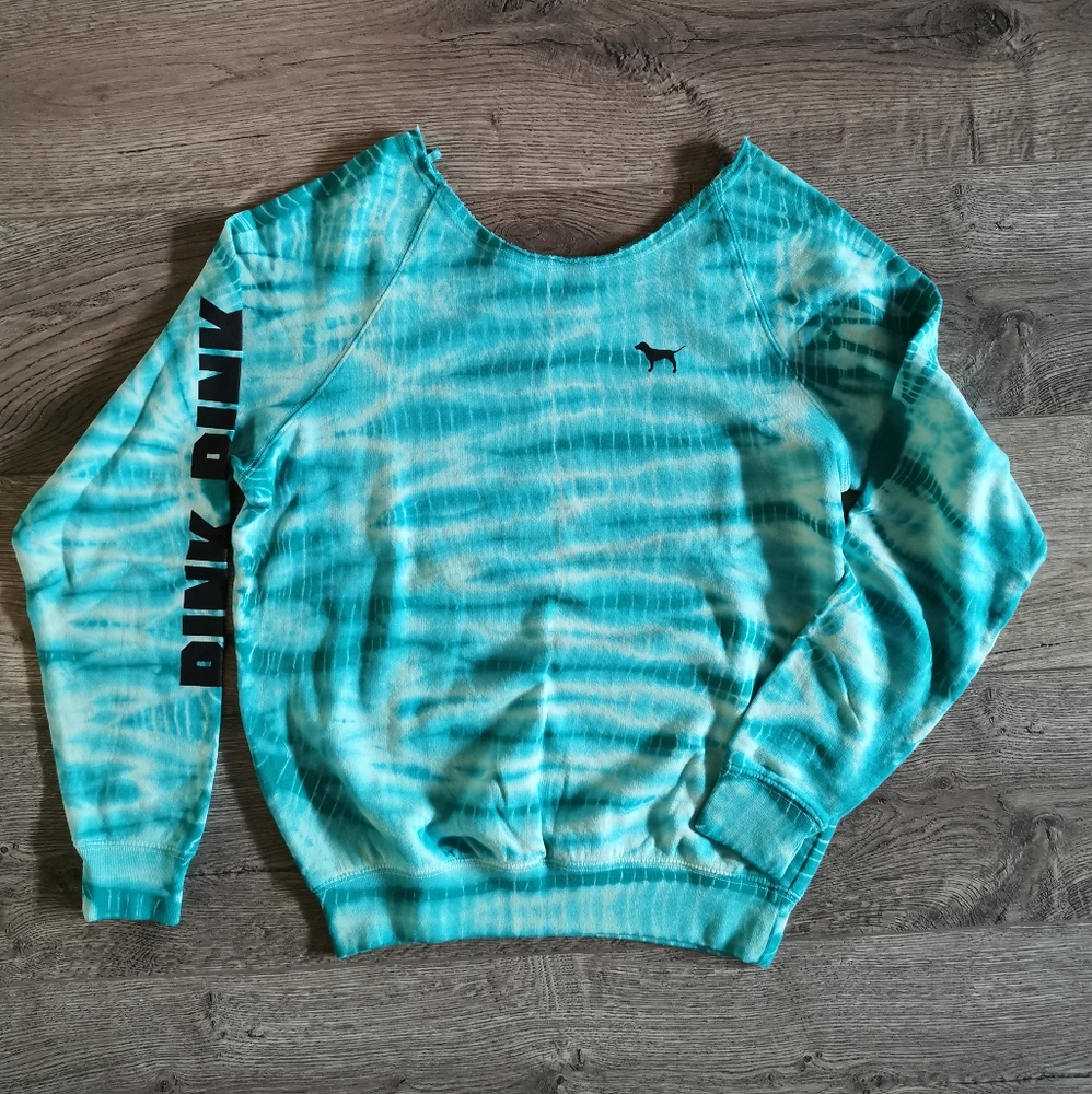 Victoria Secret PINK Aqua Blue Pattern Sweatshirt
